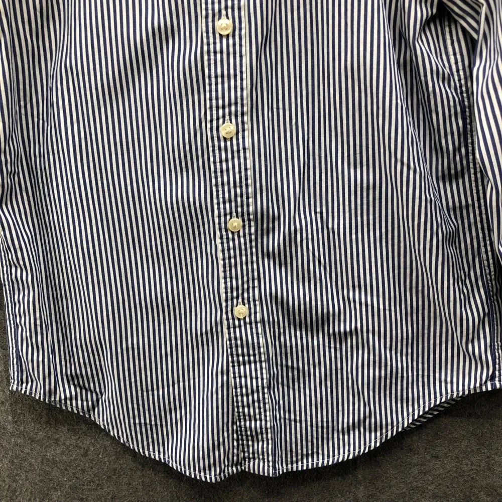 Ralph Lauren Custom Fit Striped Shirt‎ Boys 12 Navy White Long Sleeve Pink Pony